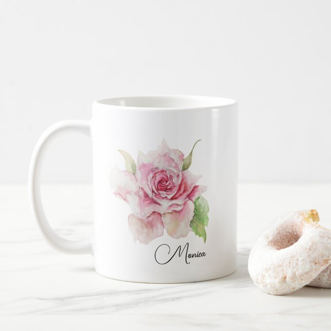Romantic Soft Pink Flower Coffee Mug (With Donut)