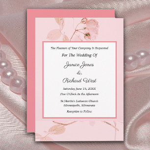 Romantic Soft Pink Rose Bud Wedding Invitation