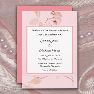 Romantic Soft Pink Rose Bud Wedding Invitation
