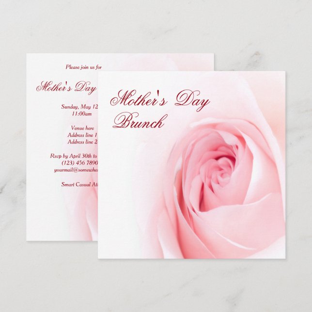 Romantic Soft Pink Rose Mothers Day Invitation (Front/Back)
