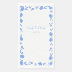 Romantic Soft Pretty Blue Floral Border Wedding Napkin