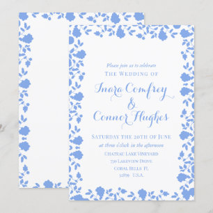 Romantic Soft Pretty White Blue Modern Floral Invitation