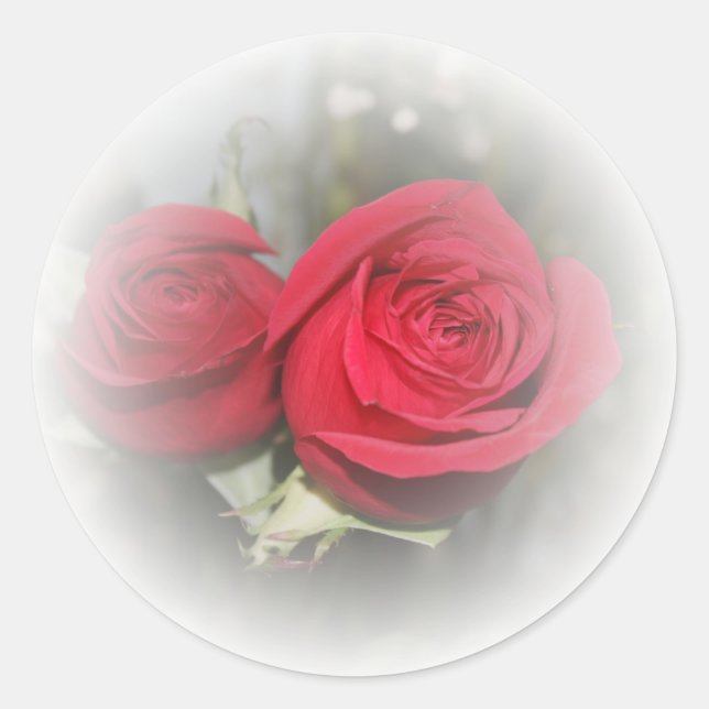 Romantic Soft Red Roses Classic Round Sticker (Front)