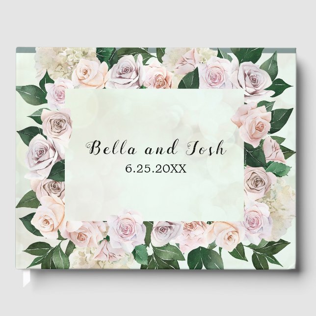 Romantic Soft Rose and Hydrangea Wedding Guest Book (Front)