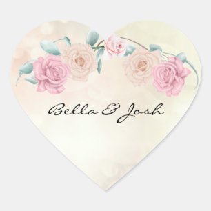 Romantic Soft Rose Wedding Heart Sticker