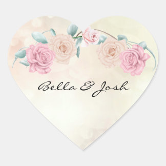 Romantic Soft Rose Wedding Heart Sticker