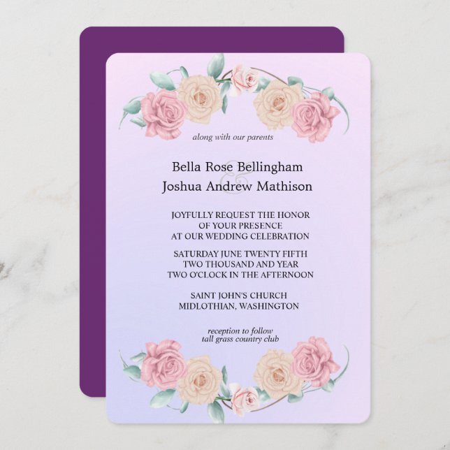 Romantic Soft Rose Wedding Invitation (Front/Back)