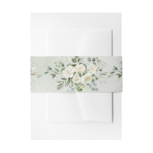Romantic Soft Sage Green Floral Garden Wedding Invitation Belly Band