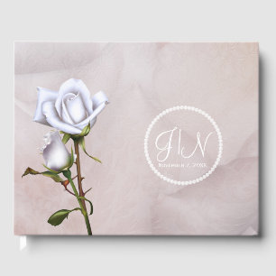 Romantic Soft White Roses Elegant Floral Wedding Guest Book
