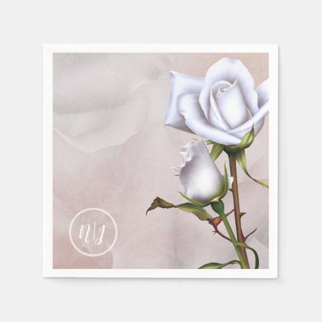 Romantic Soft White Roses Elegant Floral Wedding Napkin (Front)