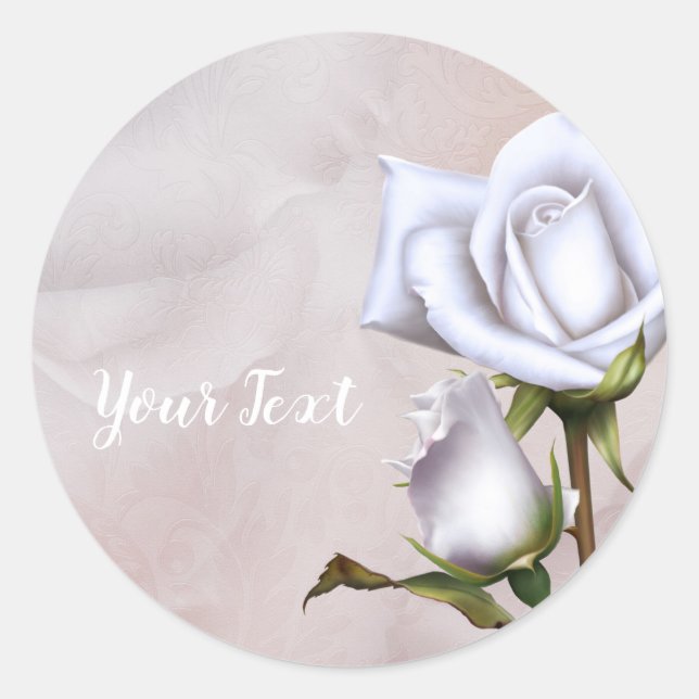 Romantic Soft White Roses Elegant Wedding Favour Classic Round Sticker (Front)