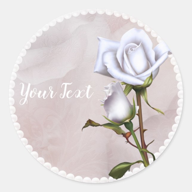 Romantic Soft White Roses Elegant Wedding Favour Classic Round Sticker (Front)