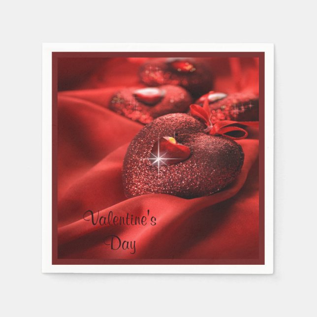 Romantic Sparkle Hearts Valentine's Day Napkin (Front)