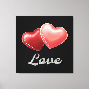 Romantic Sparkling Red Hearts "Love" Glitter Desig Canvas Print
