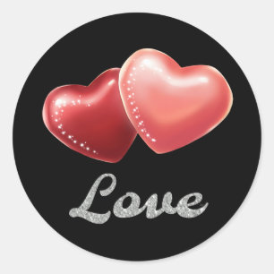 Romantic Sparkling Red Hearts "Love" Glitter Desig Classic Round Sticker