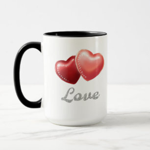 Romantic Sparkling Red Hearts "Love" Glitter Desig Mug
