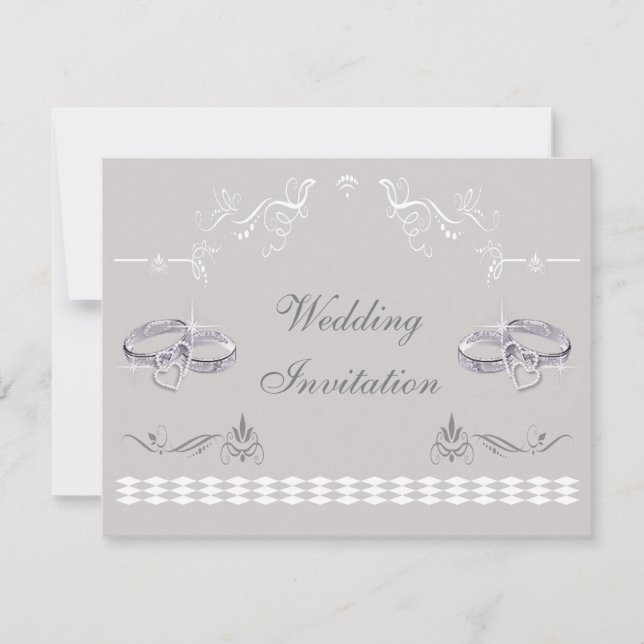 Romantic Sparkly Wedding Bands & Hearts Wedding Invitation (Front)