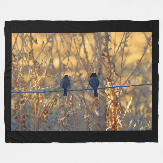 Romantic sparrow bird couple on a wire, Photo Fleece Blanket (Front (Horizontal))