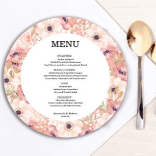 Romantic Spring Floral Round Menu Card