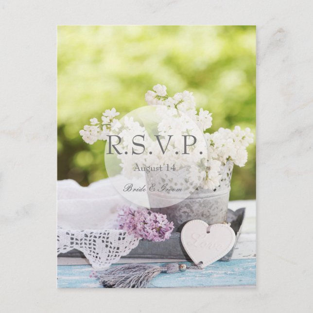 Romantic Spring Flower Floral Lilac RSVP Invitation Postcard (Front)