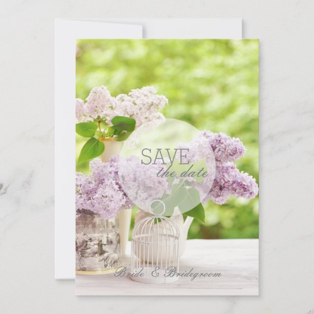 Romantic Spring Flower Floral Lilac SAVE the Date (Front)