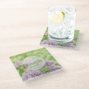 Romantic Spring Flower Floral White Lilac Wedding Glass Coaster