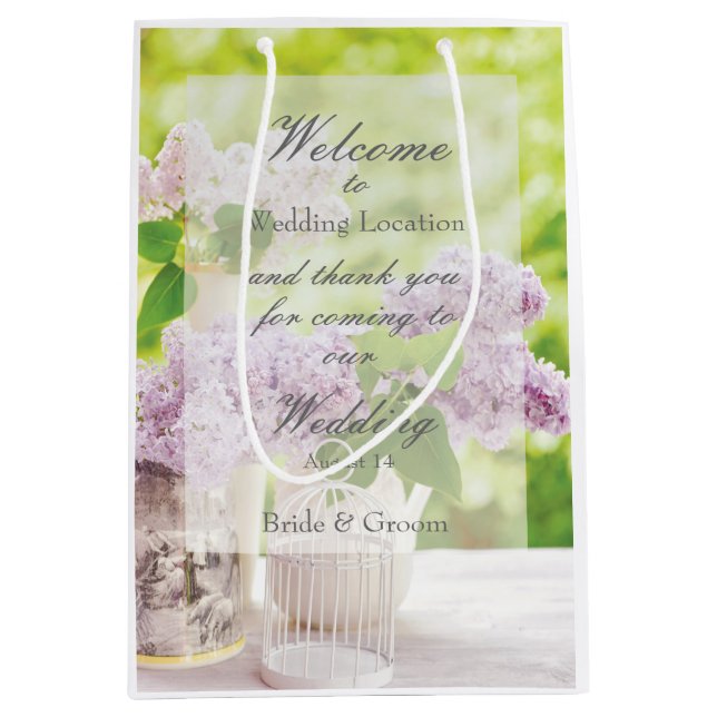 Romantic Spring Flower Floral White Lilac Wedding Medium Gift Bag (Front)
