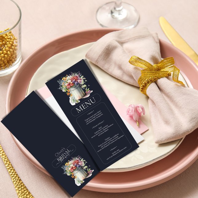 Romantic Spring Flowers Vase Bridal Shower Menu Invitation (Creator Uploaded)