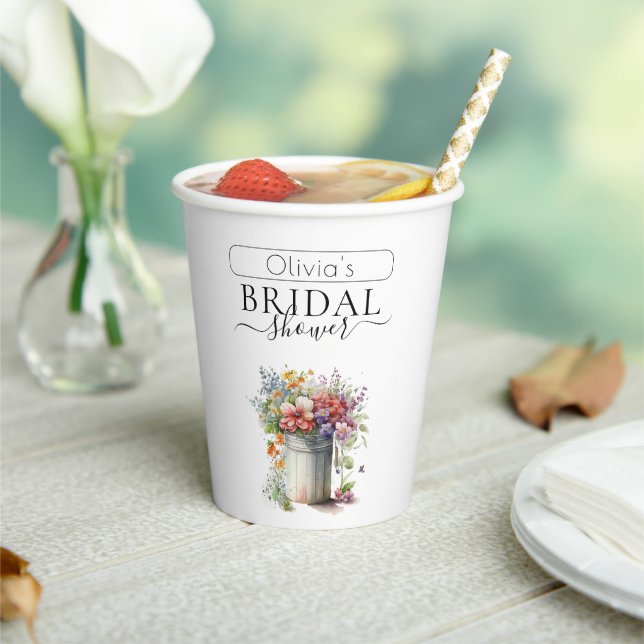 Romantic Spring Flowers Vase Bridal Shower Paper Cups (Insitu)