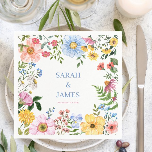 Romantic Spring Garden Watercolor Floral Wedding Napkin (Creator Uploaded)