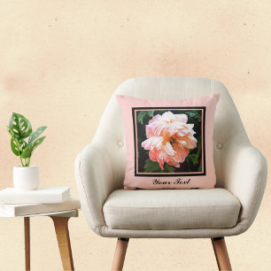 Romantic Spring Peony in Pale Peach  Personalised Cushion