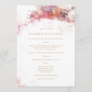 Romantic Spring Pink Flowers Wedding Program Programme