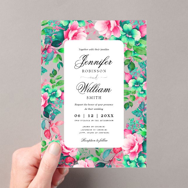 Romantic Spring Summer Garden Floral Wedding  Acrylic Invitations (Insitu (Handheld))