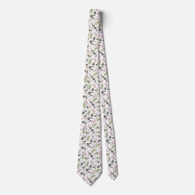 Romantic Spring Tulip floral pattern white ver Tie (Front)