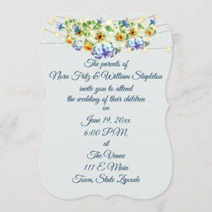 Romantic Spring  Wedding, Flowers and Fairy Lights Invitation