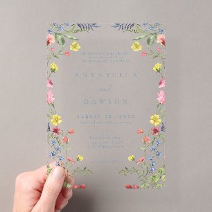 Romantic Spring Wildflower Garden Wedding Acrylic Invitations
