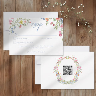 Romantic Spring Wildflower Garden Wedding QR RSVP Card