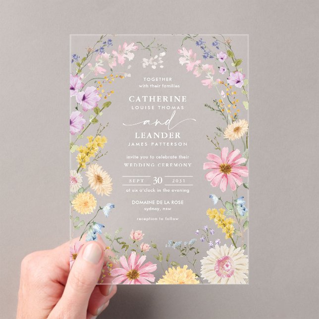 Romantic Spring Wildflower Meadow Wedding Acrylic Invitations (Insitu (Handheld))