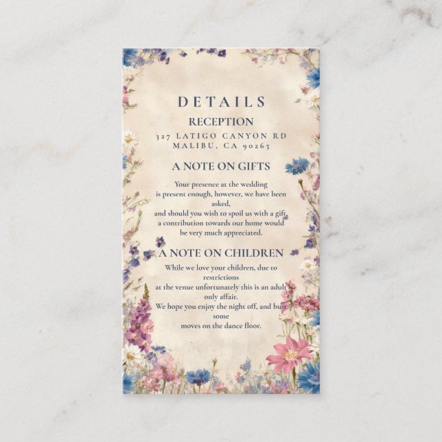 Romantic Spring Wildflower Wedding Enclosure Card (Front)