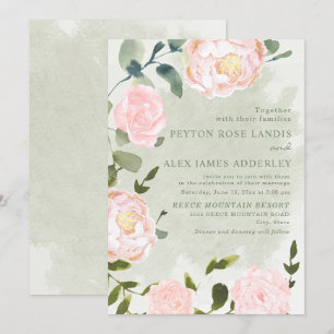 Romantic Springtime Blush Pink Floral Wedding Invitation