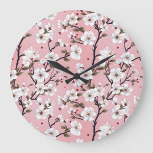 Romantic Springtime Cherry Blossoms Japandi Floral Large Clock