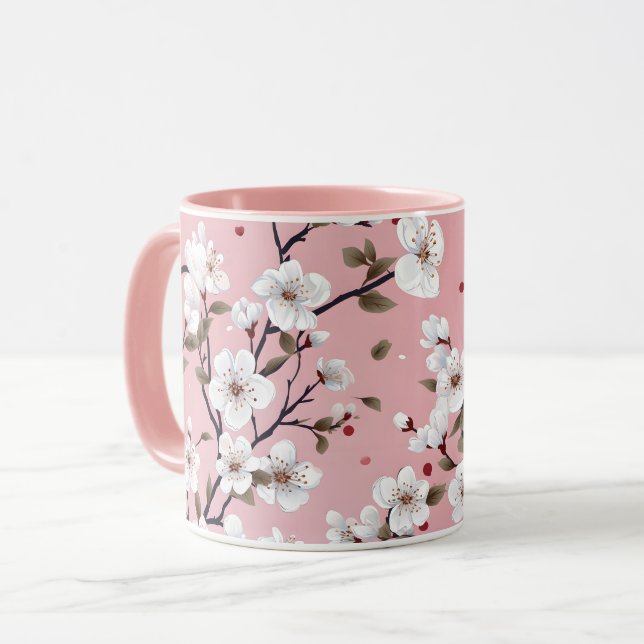 Romantic Springtime Cherry Blossoms Japandi Floral Mug (Front Left)