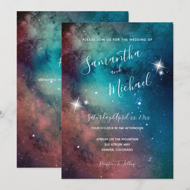 Romantic Star Lit Sky Wedding Invitation (Front/Back)