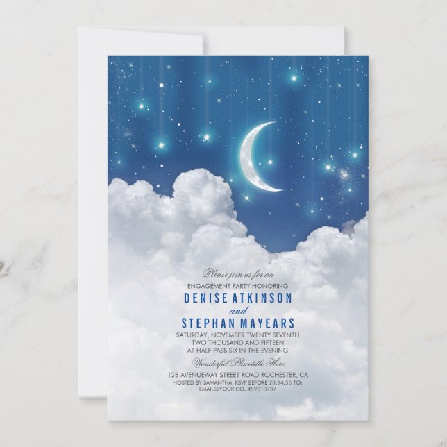 Romantic Stars and Moon Engagement Party Invitation (Front)