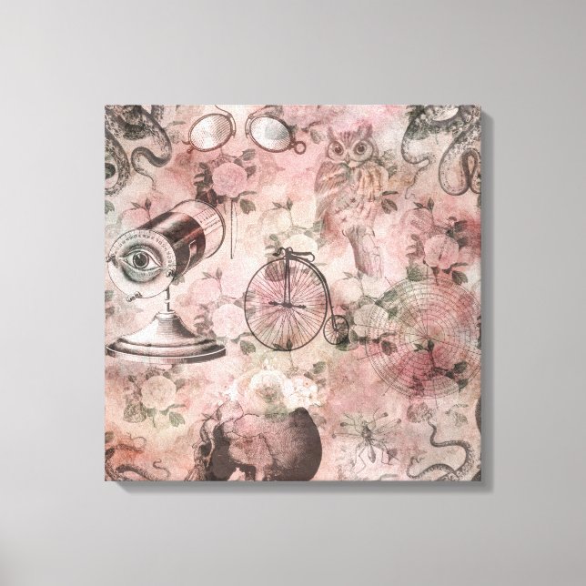 Romantic Steampunk | Antique Vintage Ephemera Canvas Print (Front)
