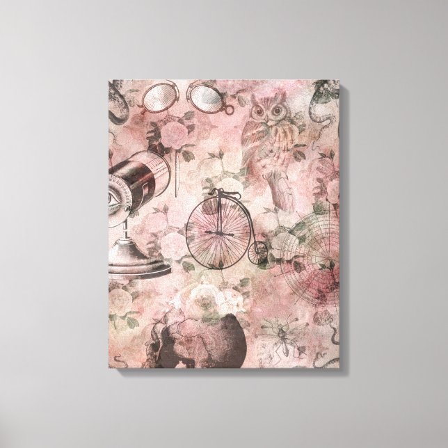 Romantic Steampunk | Antique Vintage Ephemera Canvas Print (Front)