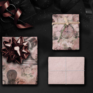 Romantic Steampunk   Antique Vintage Ephemera Wrapping Paper Sheet