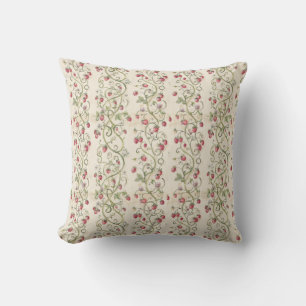 Romantic Strawberry Vines Rococo Cottagecore Cushion