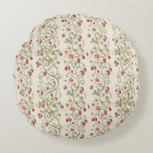Romantic Strawberry Vines Rococo Cottagecore Round Cushion