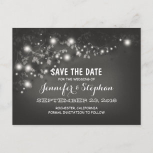 romantic string lights black & white save the date announcement postcard